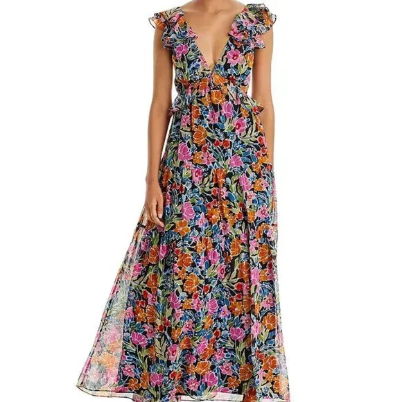 fitted lace wedding dress Aqua Blu I Melody Maxi Dress I Aqua Floral main image 0